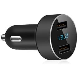 Dual USB Car Charger,Output 4.8A Car Adapter,Cigarette Lighter Voltage Meter Compatible for iPhone,iPad,Samsung,LG,Google Nexus,Other USB Devices,Black