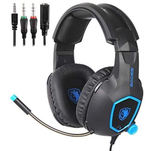 SADES SA818 Updated Gaming Headset Over-The-Ear-Headphone for PS4, PC, Xbox One Controller, Game Headset with Microphone, with Soft Memory Earmuffs