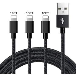 JIMROZ iPhone Charger, MFi Certified Lightning Cable 3 Pack 10ft Nylon Braided Fast Charging Sync Cord Compatible with iPhone 11 Pro Max XS XR X 8 7 6s 6 Plus 5 5s, iPad, iPod and More, Black