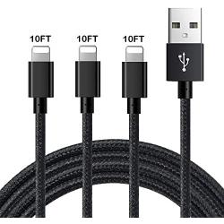 JIMROZ iPhone Charger, MFi Certified Lightning Cable 3 Pack 10ft Nylon Braided Fast Charging Sync Cord Compatible with iPhone 11 Pro Max XS XR X 8 7 6s 6 Plus 5 5s, iPad, iPod and More, Black