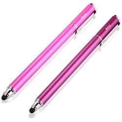 Bargains Depot (2 Pcs) [New Upgraded][0.18-inch Small Tip Series] 2-in-1 Stylus/Styli 5.5-inch L with 10 Replacement Rubber Tips -Purple/Pink