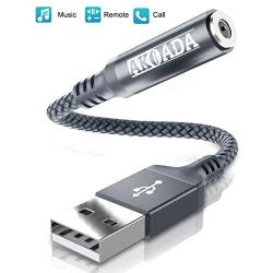 AkoaDa USB to Audio Jack Adapter, External Sound Card Jack Audio Adapter with 3.5mm Aux Stereo Converter Compatible with Mac, Headset, Windows, PC, Laptop, Linux, Desktops, PS4 and More Device (Grey)