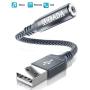 AkoaDa USB to Audio Jack Adapter, External Sound Card Jack Audio Adapter with 3.5mm Aux Stereo Converter Compatible with Mac, Headset, Windows, PC, Laptop, Linux, Desktops, PS4 and More Device (Grey)