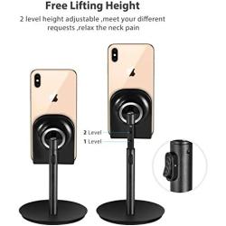 Cell Phone Stand, Tablet Holder, SAIJI Height Adjustable Aluminum Stand Mount, Compatible with iPhone, Samsung Cell Phone, Tablet, iPad, Nintendo Switch, Kindle, Up to 10 Inch Screen (Black2)