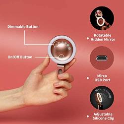 Selfie Ring Light, 2Pack 3 Color LED Phone Ring Light Stepless Dimming Function with Rotatable Makeup Mirror, White and Champagne Clip-on Fill Rechargeable Light for Smart Phone, Pads, Camera, Makeup