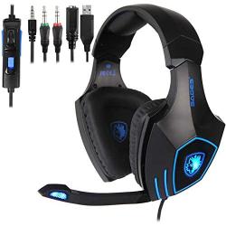 SADES SA819GT Gaming Headset for PC, MAC, PS4, Xbox ONE, Nintendo Switch, 3.5mm Surround Stereo Wired Gaming Headset, Over Ear Headphones with Mic Revolution Volume Control, Noise Canceling LED Light