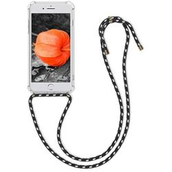 kwmobile Crossbody Case Compatible with Apple iPhone 7 Plus / 8 Plus - Clear Transparent TPU Cell Phone Cover with Neck Cord Lanyard Strap - Transparent/Black/White