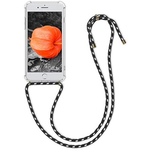 kwmobile Crossbody Case Compatible with Apple iPhone 7 Plus / 8 Plus - Clear Transparent TPU Cell Phone Cover with Neck Cord Lanyard Strap - Transparent/Black/White