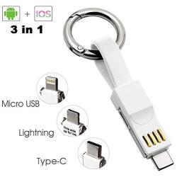 Keychain Charger Magnetic Portable Charging Cable 3 in 1 Multi Short Small Fast Charging Cord Compatible All Smartphones Smart Device (White)