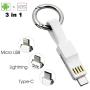 Keychain Charger Magnetic Portable Charging Cable 3 in 1 Multi Short Small Fast Charging Cord Compatible All Smartphones Smart Device (White)