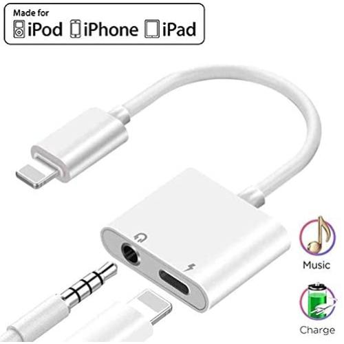 [Apple MFi Certified] iPhone Headphones Adapter & Splitter, 2 in 1 Lightning to 3.5mm Headphone Audio & Charger for iPhone 11/11 Pro/X/XR/XS/8, iPad, Support All iOS & Sync & Music Control