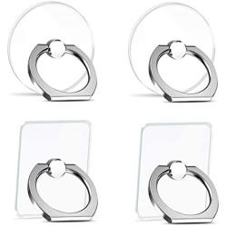 Transparent Cell Phone Ring Holder, 360 Degree Rotation, Finger Grip Stand Holder Tablet Ring Holder (2 Silver Square + 2 Silver Round)