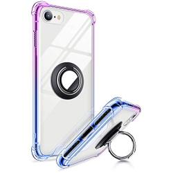 ANSIWEE iPhone SE 2020 Case, iPhone 8 Case, Metal Ring Kickstand Work with Magnetic Car Mount Designed Case Drop Protection Bumper and Clear Hard Back Cases for iPhone SE 2nd 4.7 Inch Purple Blue