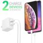 USB Wall Charger by TalkWorks | 12W/2.4A | Dual Port Universal Cell Phone Charger Adapter For Apple iPhone, iPad, Nintendo Switch, Android for Samsung Galaxy, Bluetooth Speaker, Tablet  - White