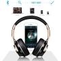 Bluetooth Headphones, Riwbox XBT-880 Wireless Bluetooth Headphones Over Ear with Microphone and Volume Control Wireless and Wired Foldable Headset for iPhone/iPad/PC/Cell Phones/TV (Black&Gold)