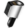Car Charger Extension Cigarette Lighter Adapter,Socket Splitter with 3 USB and Voltage Meter,Compatible for iPhone 8/7/X/6S/XR,iPad,Samsung Galaxy S9/S8,iPad,GPS,Android Phone (Silver)