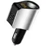 Car Charger Extension Cigarette Lighter Adapter,Socket Splitter with 3 USB and Voltage Meter,Compatible for iPhone 8/7/X/6S/XR,iPad,Samsung Galaxy S9/S8,iPad,GPS,Android Phone (Silver)