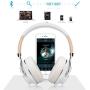 Bluetooth Headphones, Riwbox XBT-880 Wireless Bluetooth Headphones Over Ear with Microphone and Volume Control Wireless and Wired Foldable Headset for iPhone/iPad/PC/Cell Phones/TV (White&Gold)