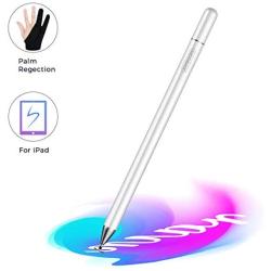 JOYROOM Stylus Pen for iPad, Capacitive Pencil for Kid Student Drawing, Writing, High Sensitivity, with Artist Glove(Palm Rejection), for Touch Screen Devices Tablet, Smartphone (White)