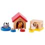 Family Pets Wooden Dollhouse Animal Set by Hape | Complete Your Wooden Dolls House with Happy Dog, Cat, Bunny Pet Set with Complimentary Houses and Food Bowls