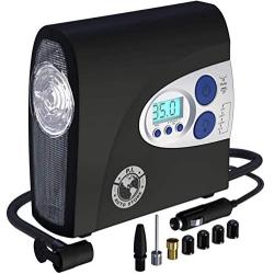 P.I. AUTO STORE Premium Air Compressor Tire Inflator for Automobiles and Bikes. Portable 12V DC Electric Car Tire Pump, Auto Shut Off, Digital Pressure Gauge, LED Light. New improved version