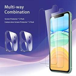 UniqueMe 2 Pack Screen Protector +2 Pack Camera Lens Protector for iPhone 11(6.1 inch) [Easy Install Frame] Tempered Glass, Case-Friendly No-Bubble High Definition-Clear