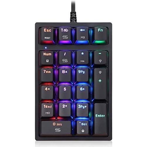 MOTOSPEED Mechanical Numeric Keypad USB Wired 21 Keys Mini Numpad Portable Keypad RGB Backlight Gaming Keypad Extended Layout for Cashier