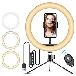 10" Selfie Ring Light with iPhone Tripod Stand & Cell Phone Holder for Live Stream/Makeup, Doosl Mini Led Camera Ringlight for YouTube Video/Photography Compatible with iPhone Xs Max XR Android