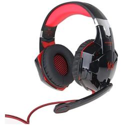 CREJOY 3.5mm Stereo LED Lighting Over-Ear Game Gaming Headphone Headset Headband Earphone with Mic for PS4 PC Computer Mac Laptop Smartphone Mobile Phones, Red