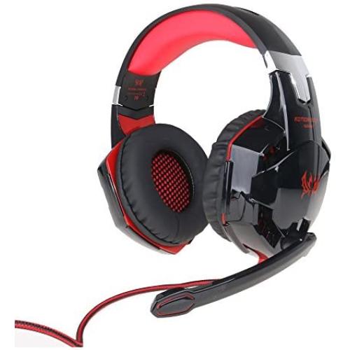 CREJOY 3.5mm Stereo LED Lighting Over-Ear Game Gaming Headphone Headset Headband Earphone with Mic for PS4 PC Computer Mac Laptop Smartphone Mobile Phones, Red