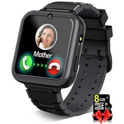 Kids Game Smart Watch for Boys Girls SmartWatch Phone with 7 Intelligent Games 8GB Micro SD Card SOS Alarm Timer 12/24 Hr Music MP3 Player for 4-12 Years Old Students Children Birthday Gift (2.Black)