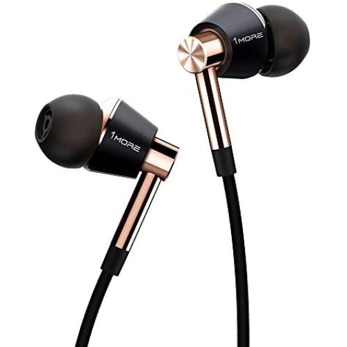 1MORE Triple Driver In-Ear Earphones Hi-Res Headphones with High Resolution, Bass Driven Sound, MEMS Mic, In-Line Remote, High Fidelity for Smartphones/PC/Tablet - Gold