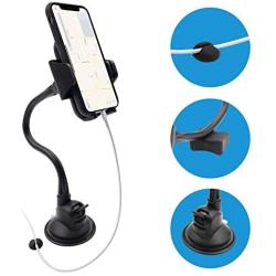 Macally Windshield Phone Mount, Adjustable Suction Cup Window Phone Mount Holder for iPhone XS XS Max XR X 8 8 Plus 7 7+ 6s 6 SE Samsung Galaxy S9 S9+ S8 S8+ S7 Edge Note 5 Nexus 6 Pixel LG (MGRIP)