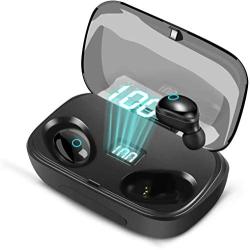 True Wireless Earbuds, BlueTEK T27 Bluetooth 5.0 Earbuds in-Ear TWS Stereo Headphones with Smart LED Display Charging Case IPX7 Waterproof 120H Playtime Built-in Mic with Deep Bass for Sports Work