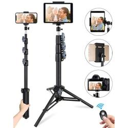 Phone Tripod, 51" Extendable Tripod Stand with Universal Cell Phone/Tablet Holder, Remote Shutter, Compatible with Smartphone & Tablet & Camera for Selfies/Video Recording/Vlogging/Live Streaming