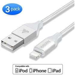 iPhone Charger, FIFADE 3Pack Nylon Braided Lightning Cable Charging Cord USB Cable Compatible with iPhone 11Pro 11Pro MAX Xs MAX XR X 8 7 6S 6 Plus-Silver-5
