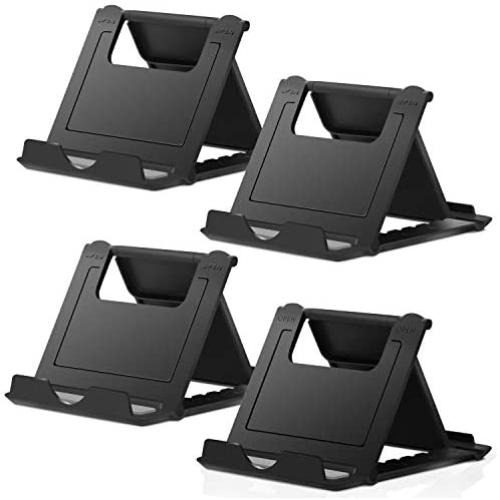 Elimoons Phone Stand, 4 Pack Cell Phone Stand, Universal Foldable Tablet Stand Multi-Angle Pocket Desktop Holder Cradle Compatible Phone XR XS Max X/8/7 Plus/7/6s/6/5/4 SE, Tablets(6-11"), Black