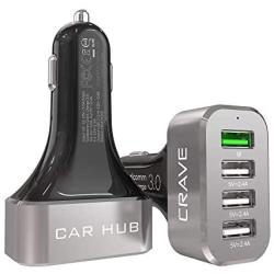 Crave CarHub 54W 4 Port USB Car Charger, Qualcomm Quick Charge 3.0 - Black