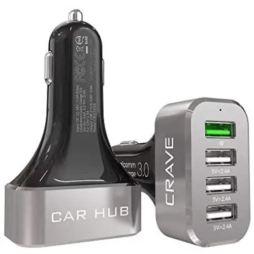 Crave CarHub 54W 4 Port USB Car Charger, Qualcomm Quick Charge 3.0 - Black Crave CarHub 54W 4 Port USB Car Charger, Qualcomm Quick Charge 3.0 - Black
