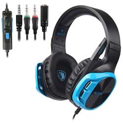 Sades R17 Stereo Gaming Headset for Xbox One PS4 PC, Surround Sound Over-Ear Headphones with Anti-Noise Mic,Volume Control for Laptop, Mac,Smartphone,Games -Black Blue.