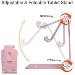 Adjustable Cell Phone Stand, Multi-Angle Tablet Stand Desk Cell Phone Holder with Anti-Slip Base and Convenient Charging Port Universal Aluminum Stand for All Smartphones and Tablets - Rose Gold
