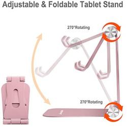 [Latest Version] Foldable Cell Phone Holder, YOSHINE Adjustable Cell Phone Stands Tablet Stand Solid Aluminum Stand Charging Dock for All Smart Phones and Tablets Desk Phone Accessories - Rose Gold