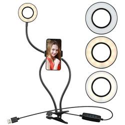 XINBAOHONG Selfie Ring Light with Cell Phone Holder Stand for Live Stream & Makeup,LED Camera Light with Lazy Bracket for Video/Photography, Desk Lamp for Bedroom, Office, Kitchen, Bathroom