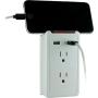 GE Surge Protector Charging Station, Wall Mount Adapter, Power Tap with Phone Holder Shelf, 2 Grounded Outlets, 2 USB Ports, LED Charging Status Indicator, 2.1A Fast Charge, 450 Joules, White, 13465
