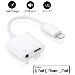 [Apple MFi Certified] for iPhone Lightning to 3.5mm Headphone Jack Adapter,Aux iPhone 2 in 1 Headphone and Charger Jack Splitter, Compatible with iPhone 11/XR/XS/X/8/7, Supports All iOS Systems