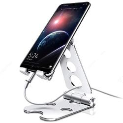 Phone Stand Holder,Full Foldable Phone Holder for Desk,Cell Phone Stand Adjustable Desktop Phone Holder Cradle Compatible with iPhone 11 Pro Max,iPad Mini,Tablets (7-10"), All Phones (Silver)