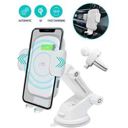 REDBEAN Wireless Car Charger 15W Qi Fast Charging Auto Clamping Mount Windshield Dashboard Air Vent Phone Holder Compatible with iPhone 11 Pro Max XS XR X 8 Plus Samsung S10 S9 S8(Pure White)