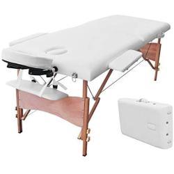 Giantex Massage Table Portable SPA Bed Facial Beauty, 84&quotL 2 Fold 34 Wide Face Cradle Arms Adjustable Wood Padded Comfortable Waterproof Oil Resistant, Massaging Tattoo Spa Beds w/Carry Case (White)