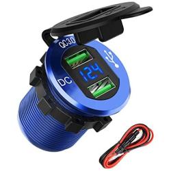 Quick Charge 3.0 USB Car Charger, SunnyTrip 36W Aluminum Waterproof Fast QC 3.0 USB Charger Socket Outlet Power Adapter with LED Voltmeter for 12V/24V Marine Boat Motorcycle ATV Golf Cart Truck