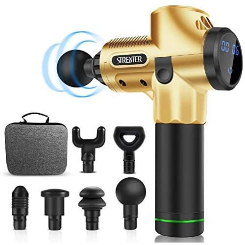 STRENTER Massage Gun Deep Tissue Percussion Muscle Massager for Pain Relief, Handheld Muscle Electric Body Massager with 6 Massage Heads, Super Quiet Cordless Portable Massager for Athletes
